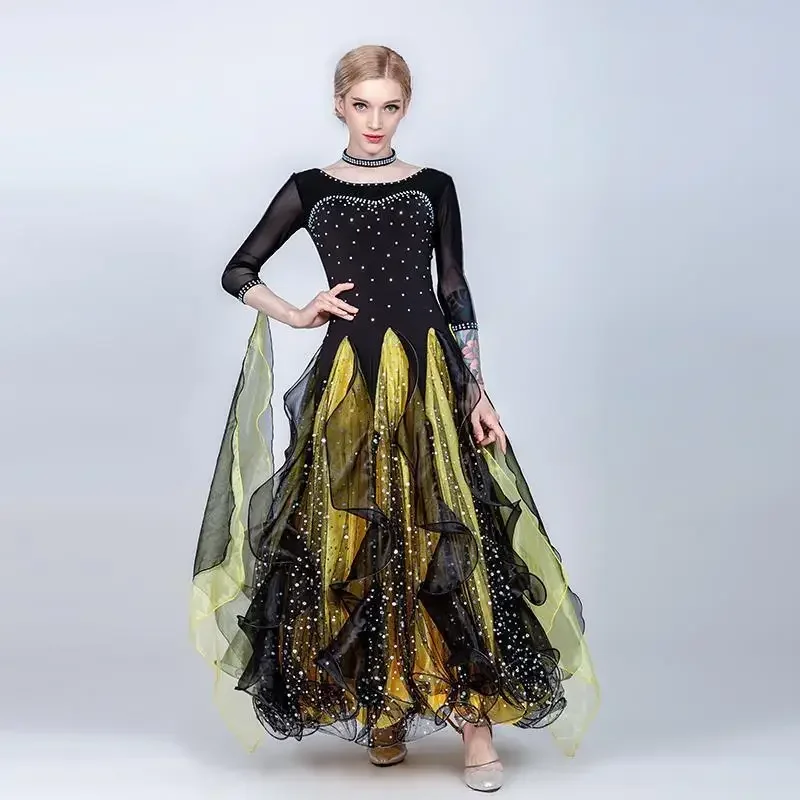 New Sequined Modern Dance Waltz Big Skirt Dance Dress Woman National Standard Dance Dress Competition Performance Costume