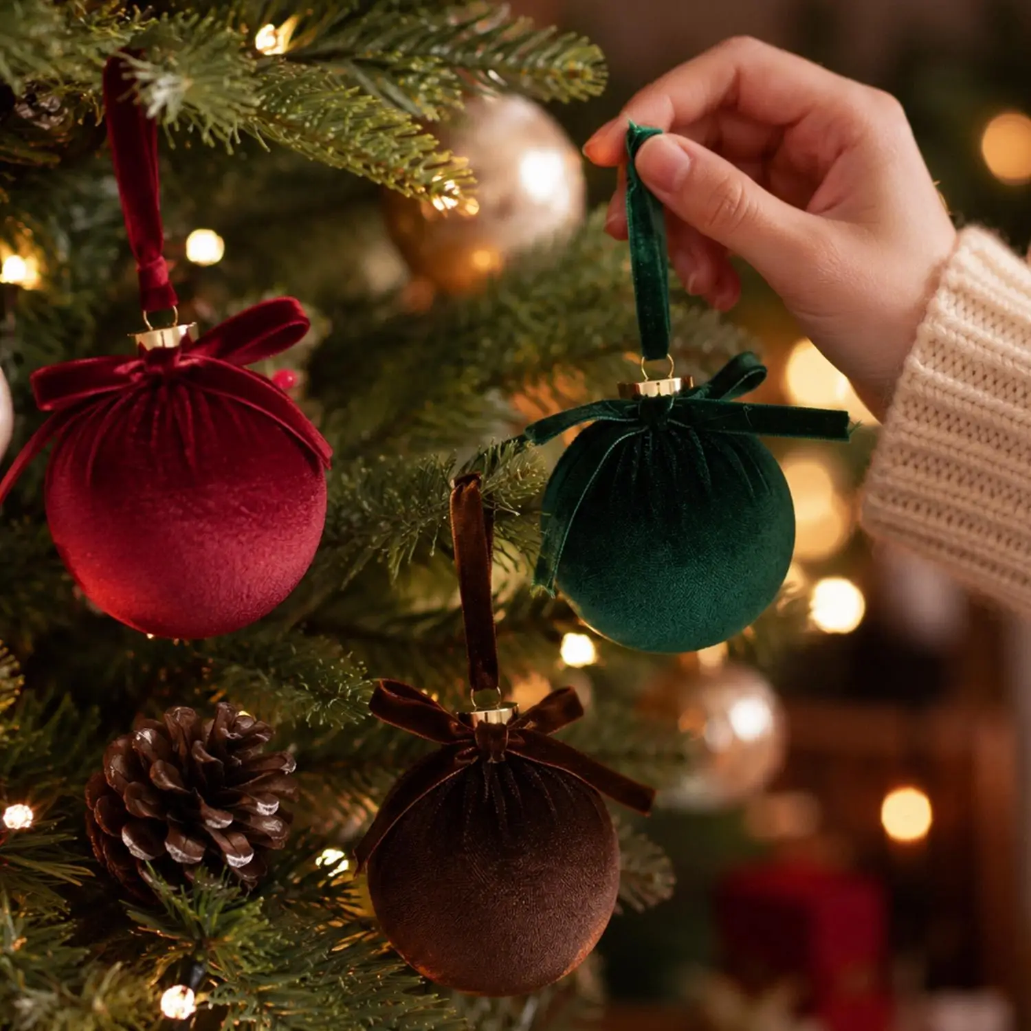 10/1PCS Christmas Ball Set Velvet with Bows 8cmXmas Tree Ornament Balls Pendant DIY Craft Home Party Window Decoration Supplies