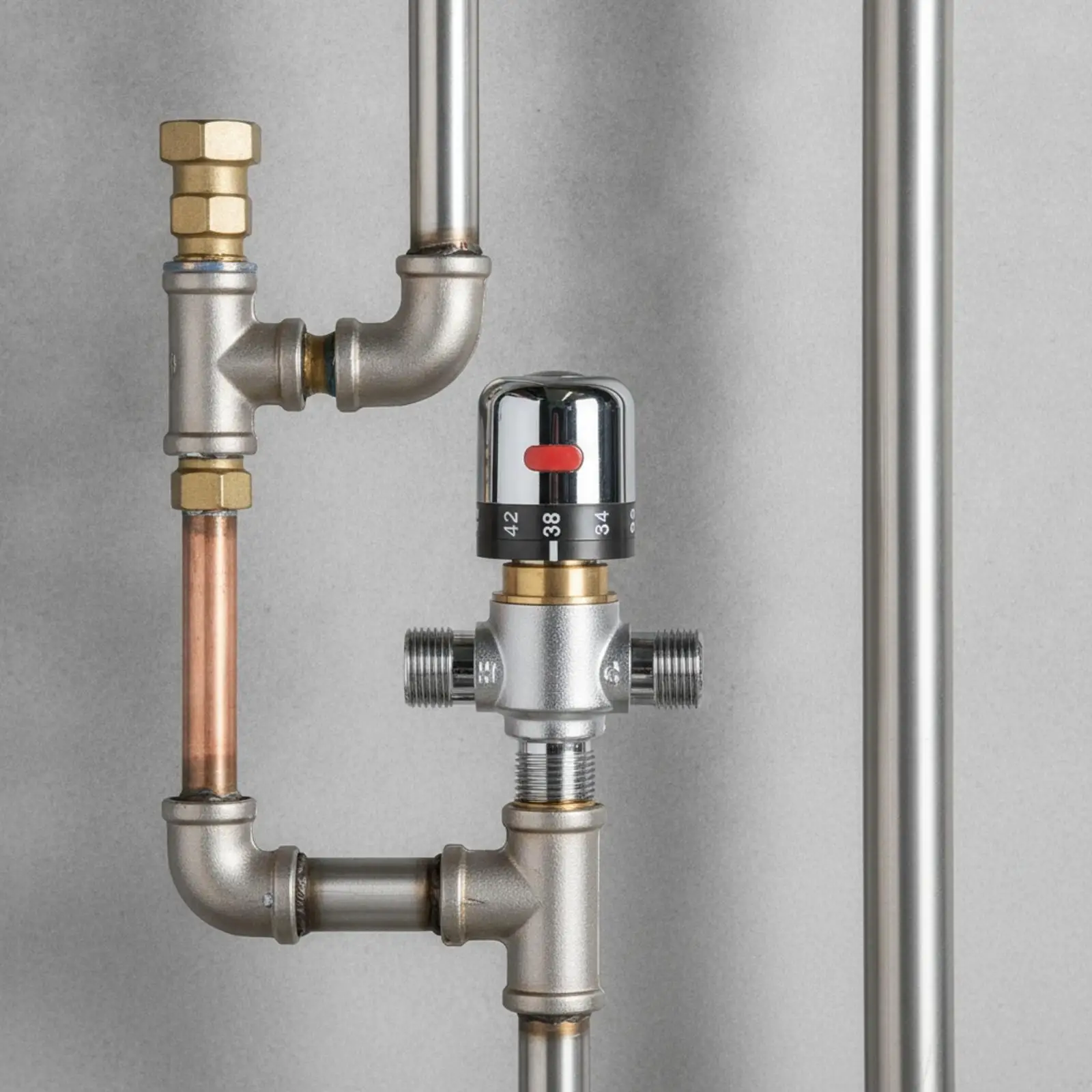 Anti-Scald Thermostatic Mixing Mixing | Brass Body, Threaded Plumbing Connections, Thermostatic mixing device with Chrome Cap,