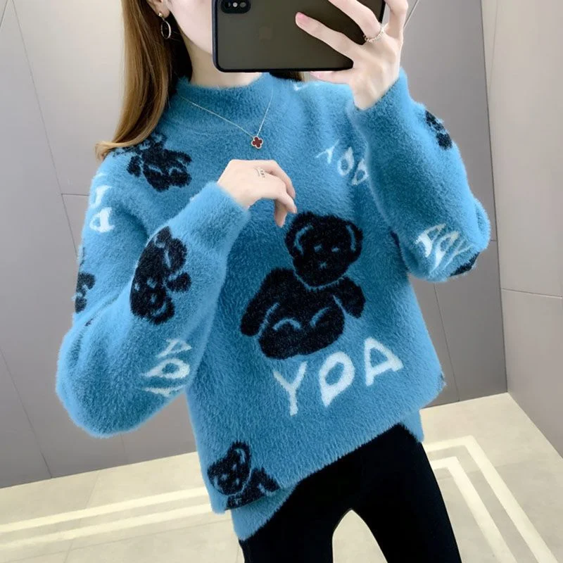 

Осенние и зимние вязаные утолщенные свободные свитера средней длины из искусственного норкового бархата для женщин