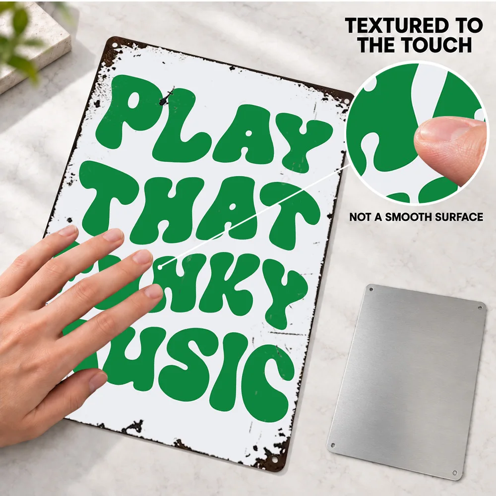 Play That Funky Music Retro Typography Aluminum Poster Bold Design Home Office Wall Art Customized Metal Sign Gift For Writers
