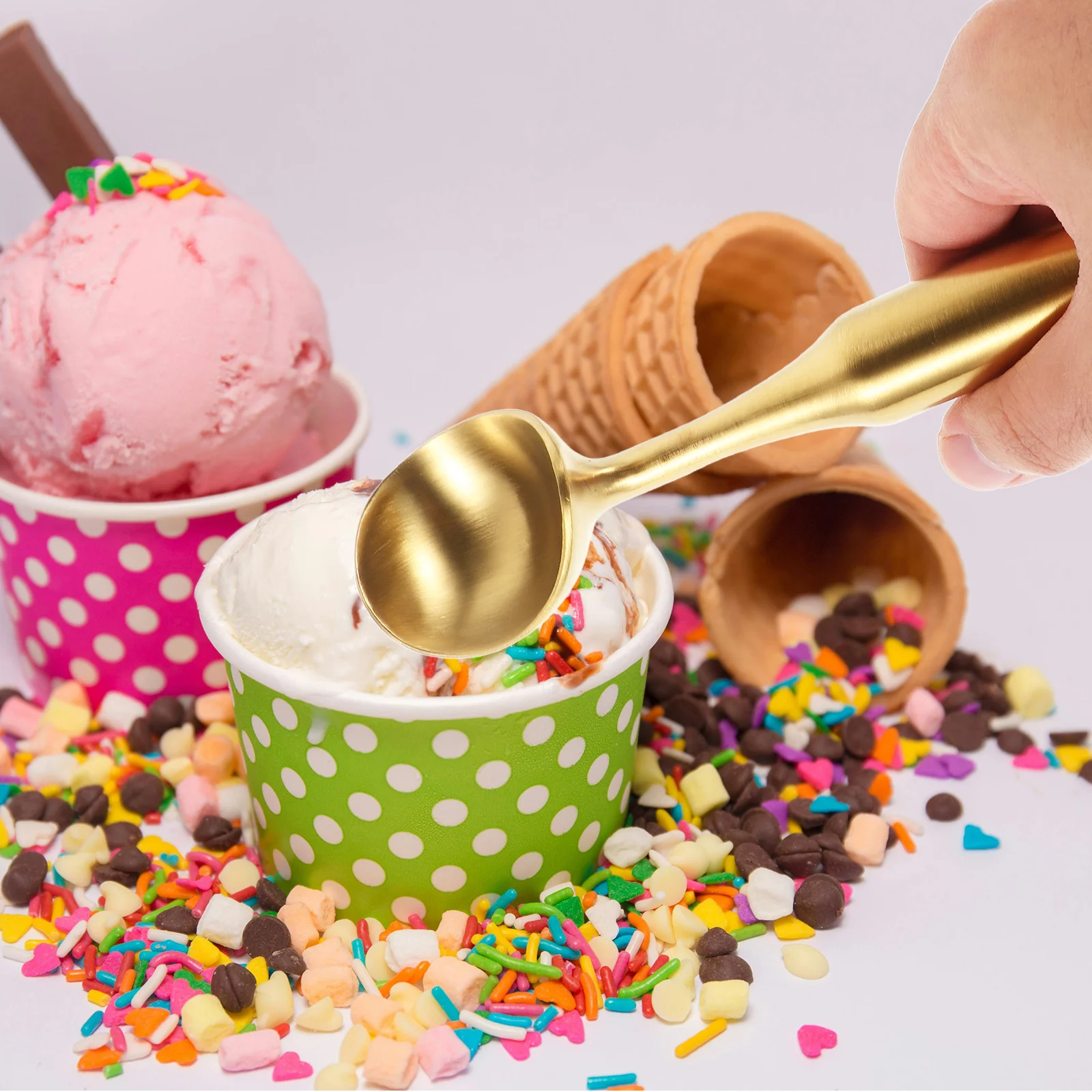 

Gold Ice Cream Scoop Stainless Steel Nonstick Anti Freeze Long Handle Heavy Duty Melon Baller Cookie Dough Scoop Dishwasher Safe