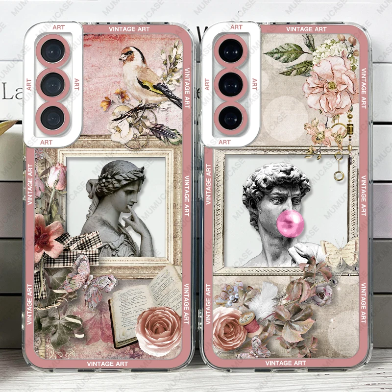 Case For Samsung Galaxy S20 S21 FE S22 Plus S23 Ultra A22 A54 5G Soft Cover European Style Palace Vintage Stickers