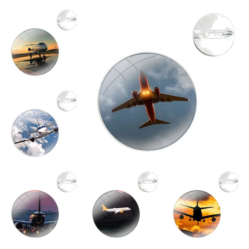 Aircraft Airplane fly travel cloud Sky Glass Dome Brooches Shirt Lapel Bag Cute Badge Pins For Clothes Hat Accessories