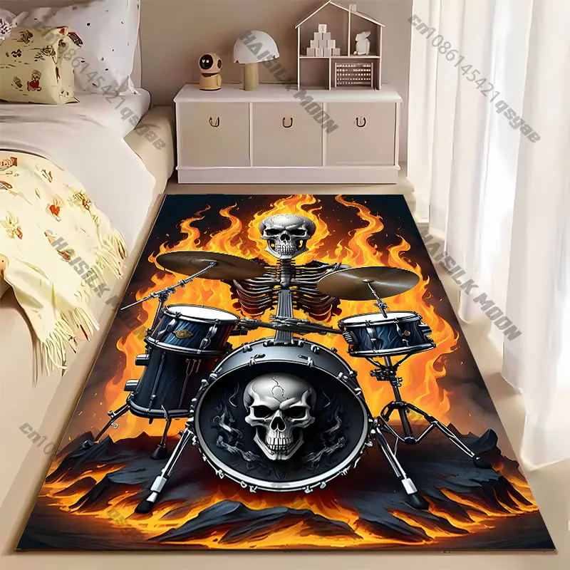 Skeleton drummer fiery performance carpet Yoga living room room decor children's crawling mat doormat area rug games mat