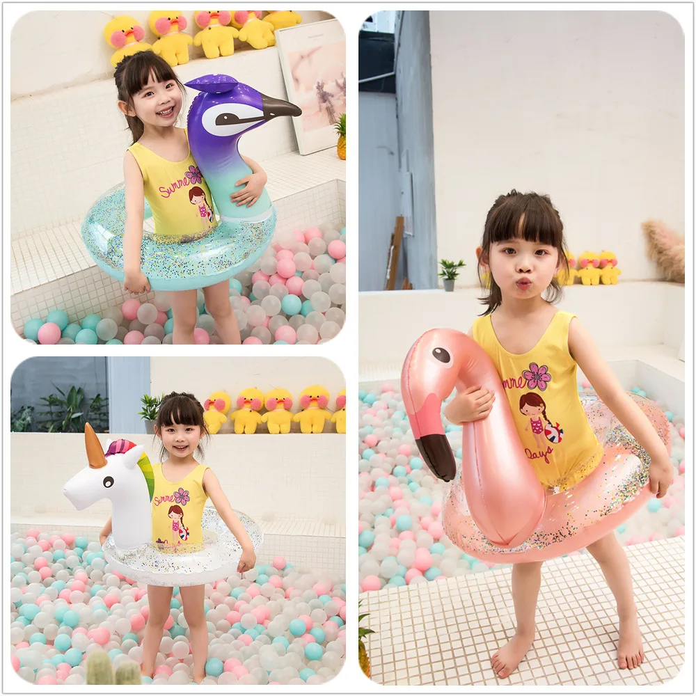 

Inflatable Children Swimming Ring Sequins Flamingo Peacock Unicorn Floating Seat Cute Summer Beach Party Pool Toys Infant Float