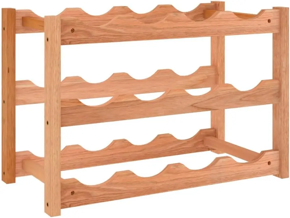 

Free-Standing for 12 Bottles - Durable Solid Walnut Wood - Farmhouse Style - Wavy Bar De gn - Easy to Assemble