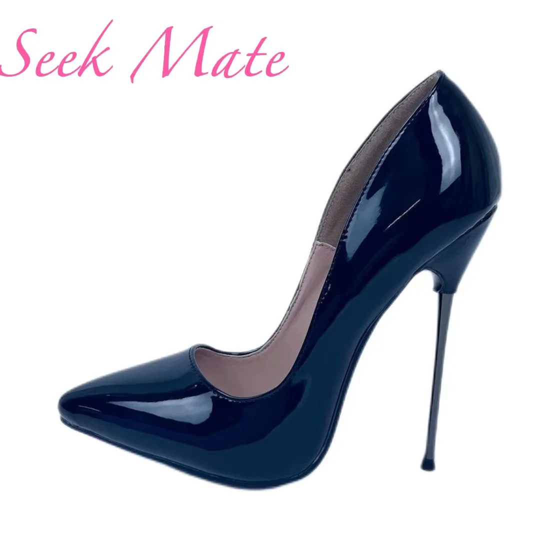 

Seek Mate Space Heel Black Patent Leather 14cm Pointed High Heel Shoes Temperament Sexy High Heel Shoes Men's and Women's Fashio