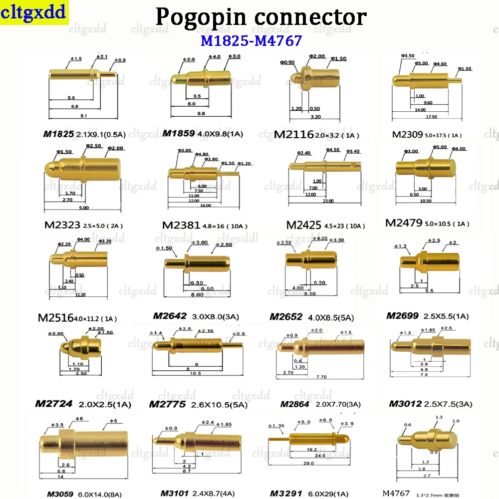 5piece M1825-M4767 High current spring loaded Pogo pin connector 1A 1.5A 2A 5A High power high current battery connector POGOPIN