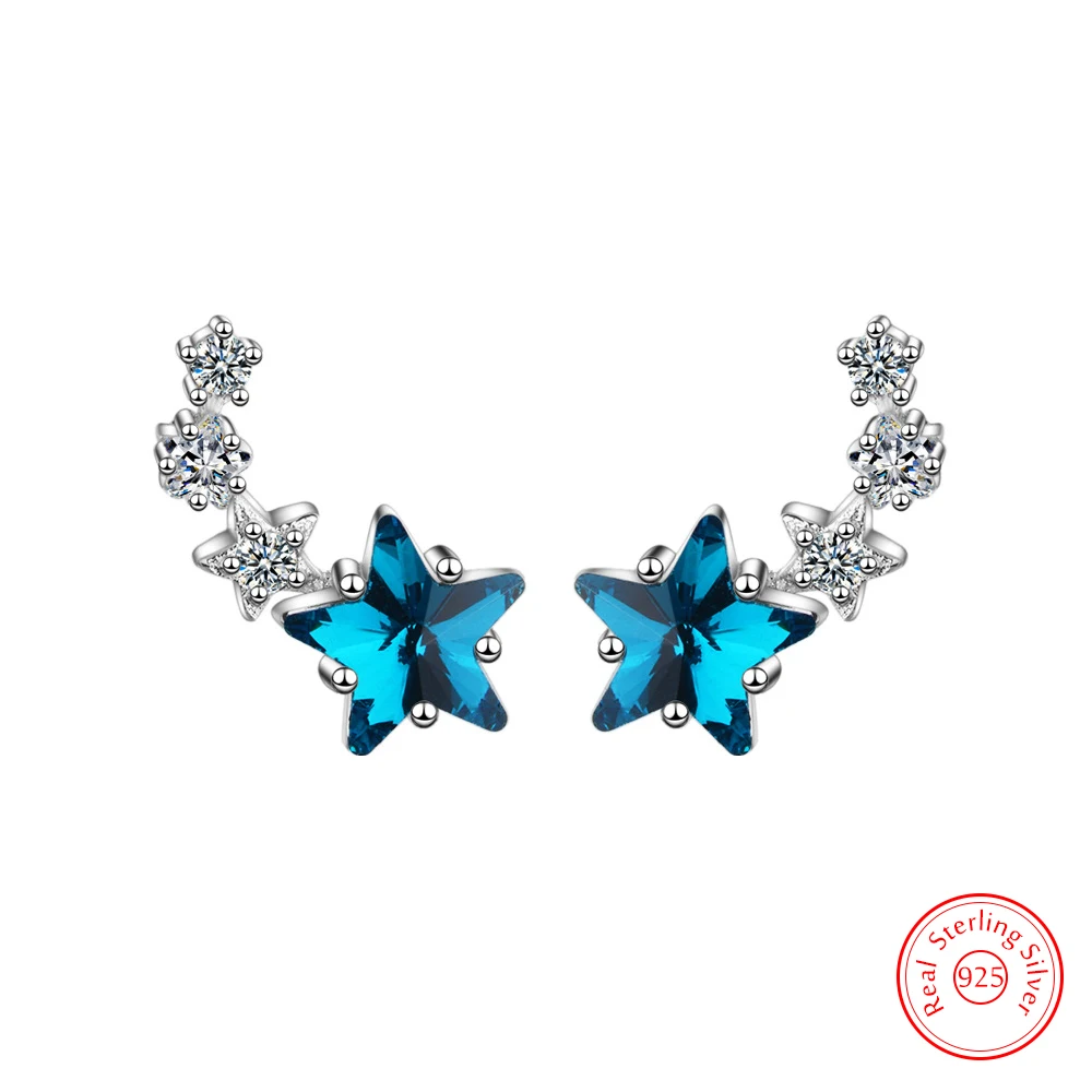 

Solid 925 Sterling Silver New Fashion Jewelry Crystal Zircon Star Stud Earrings For Women FQL25140