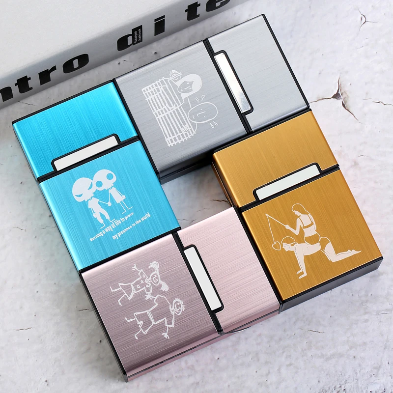 Metal Aluminum Cigarette Case Custom LOGO Cigar Tobacco Holder Pocket Box For 84mm Cigarettes Storage Container Smoking Gift