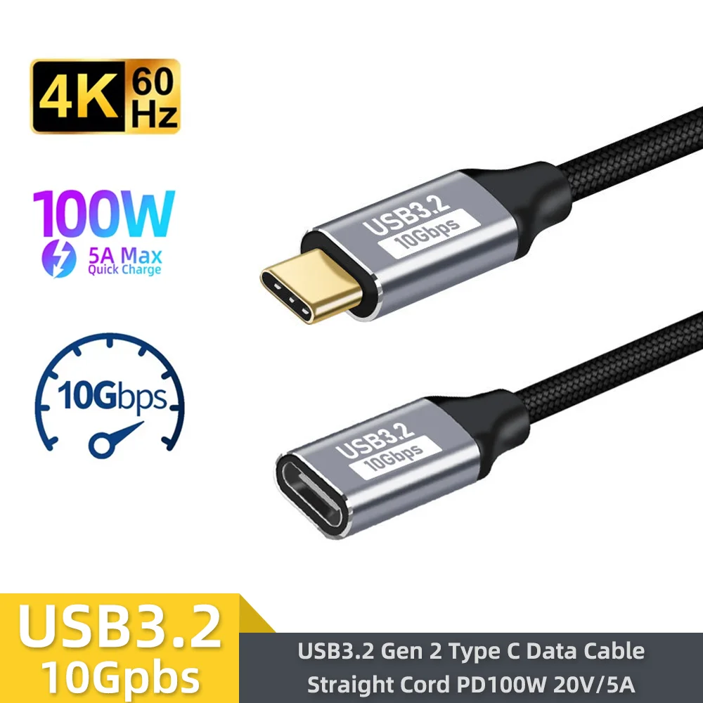 USB C 3 Gen2 10Gbps Extension Cable Type C to C PD 100W QC4.0 3.0 5A Fast Charging Cable For MacBook Pro 4k 60Hz Video Cable