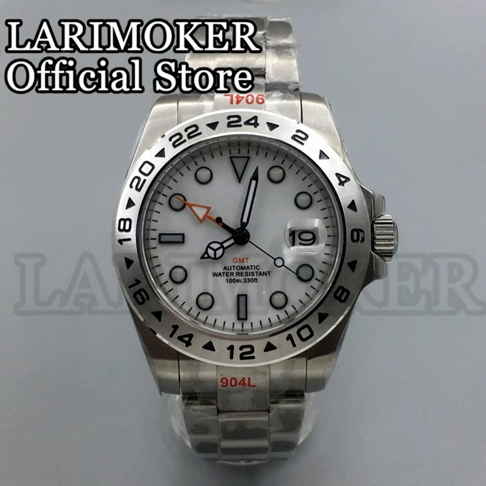 LARIMOKER 39MM/43MM NH34 (GMT) automatic movement men‘s mechanical watch stainless silver case sapphire glass black white dial