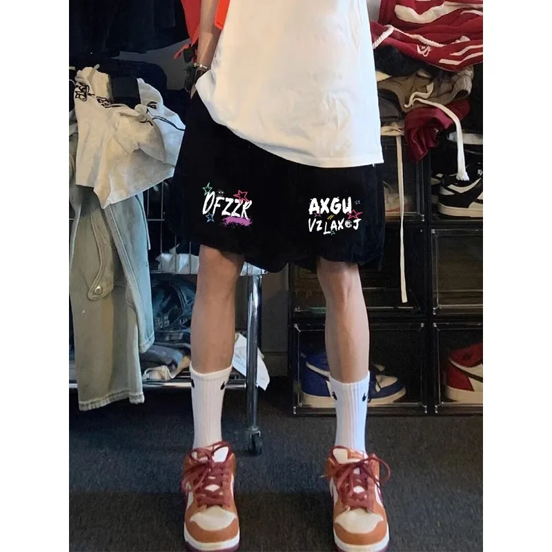 

Спортивные шорты High Street, мужские и женские летние трендовые нишевые дизайны, цветная печать, чистый хлопок, универсальные