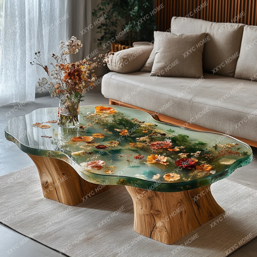 TT Epoxy resin river table coffee table creative personality small apartment living room home simple modern light luxury table 9