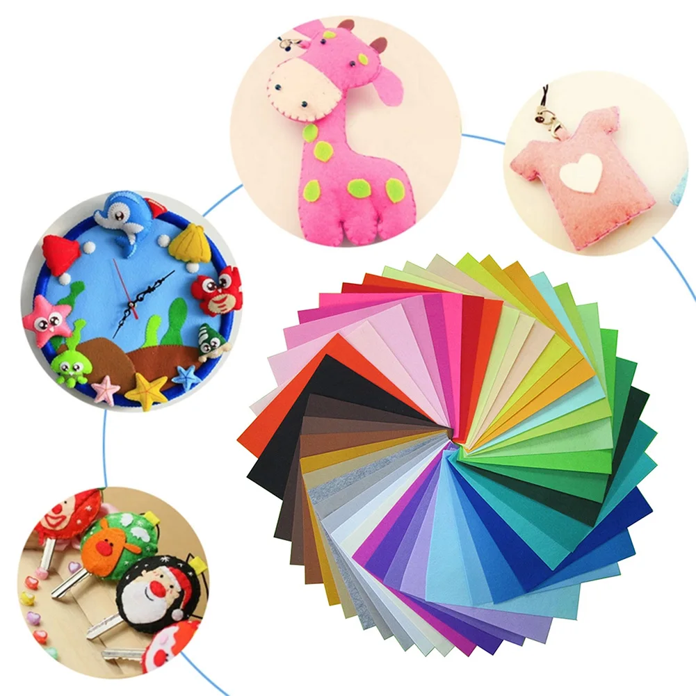 40pcs Felt Fabric DIY Crafts 10x10cm Felt Sheets Patchwork Sewing Accessories Felt Pack Assorted Color for Kids For Dolls Toys