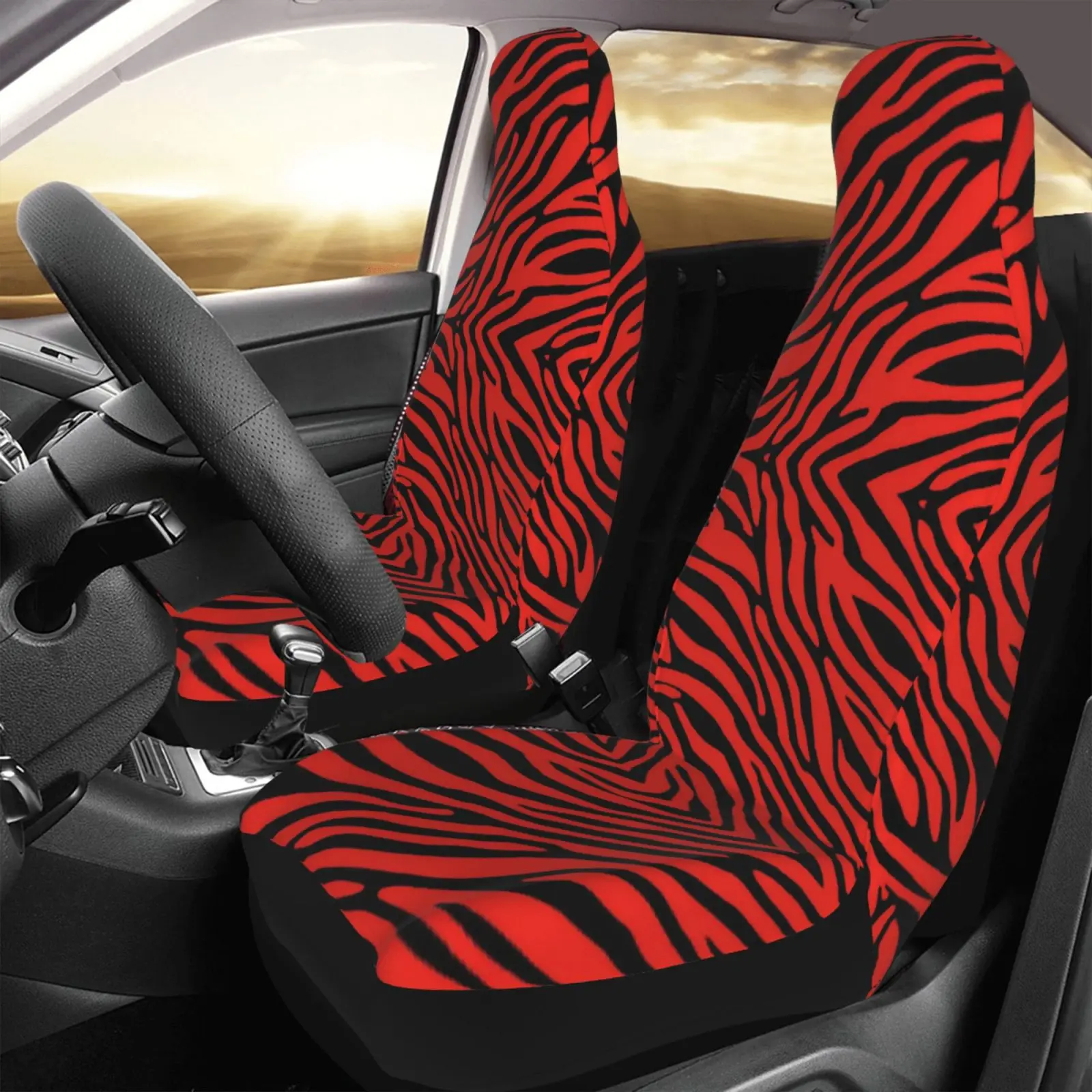Abstract Red Zebra Print Universal Car Seat Cover Suitable for All Car Seat Cover Protection 2-piece Set