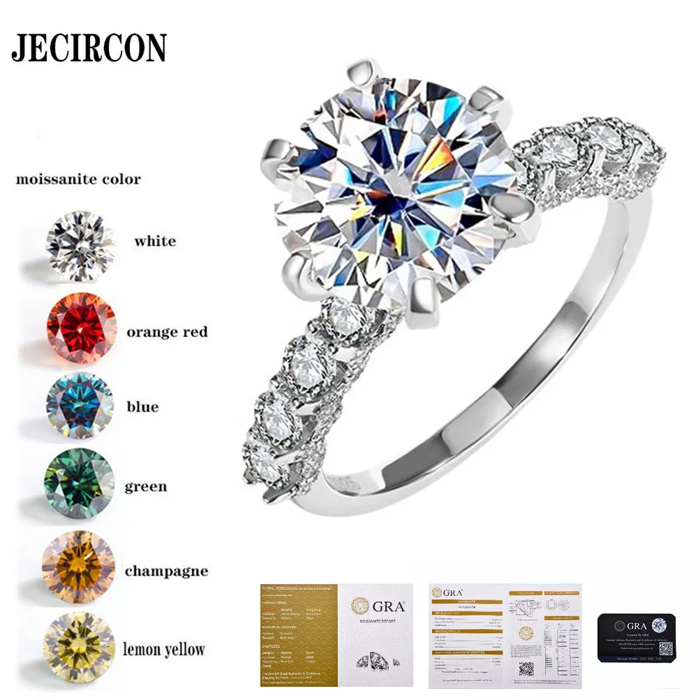 JECIRCON 925 Sterling Silver 2/5 Carat Colorful Moissanite Ring for women Luxury White Moonlight 6-Prong Wedding Band Jewelry