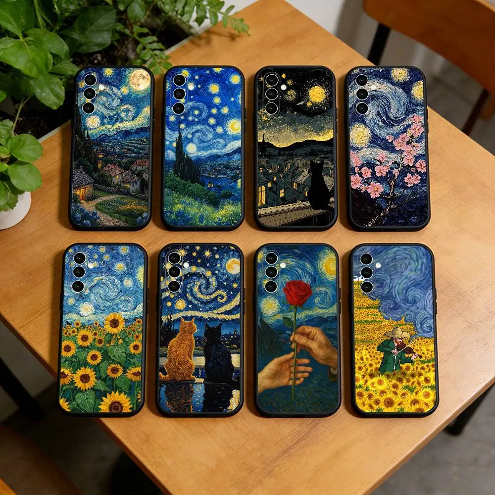 

Van Gogh The S-Starry N-Night Phone Case Black Silicone Soft For Samsung Galaxy A73,A72,A71,A70,A53,A52,A51