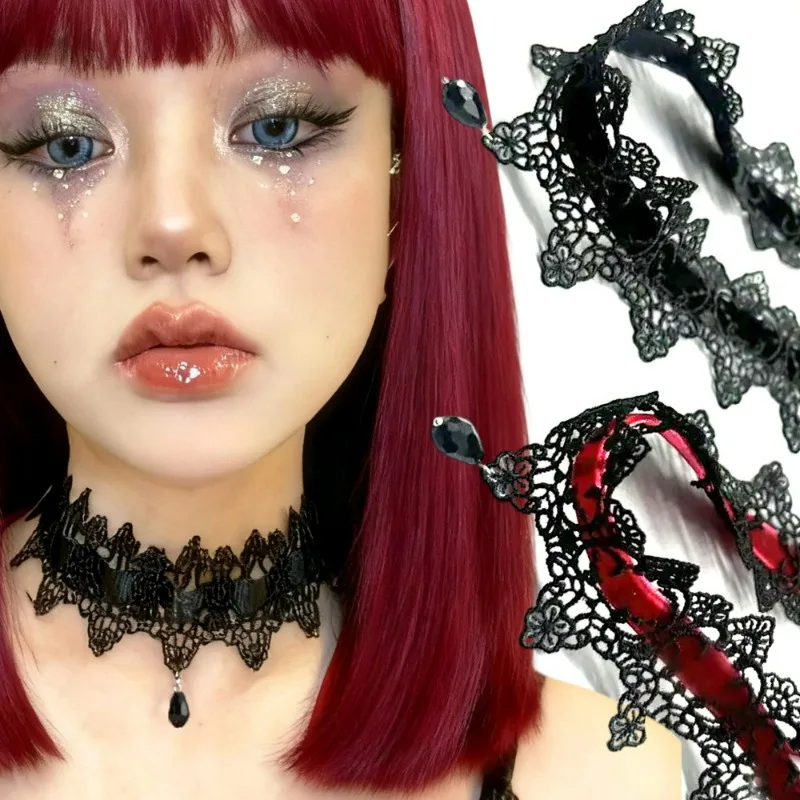 

1/2Pcs Lace-up Velvet Bowkot Choker Necklace Girl Punk Gothic Black Red Choker Collar Cosplay Costume Accessories Clavicle Chain