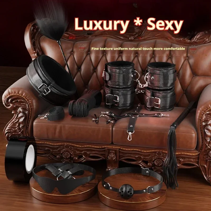 Sex Toys BDSM Bondage Kits Genuine Leather Restraint Set Handcuffs Collar Gag Vibrators Sex Toys For Women Couples Adult Games