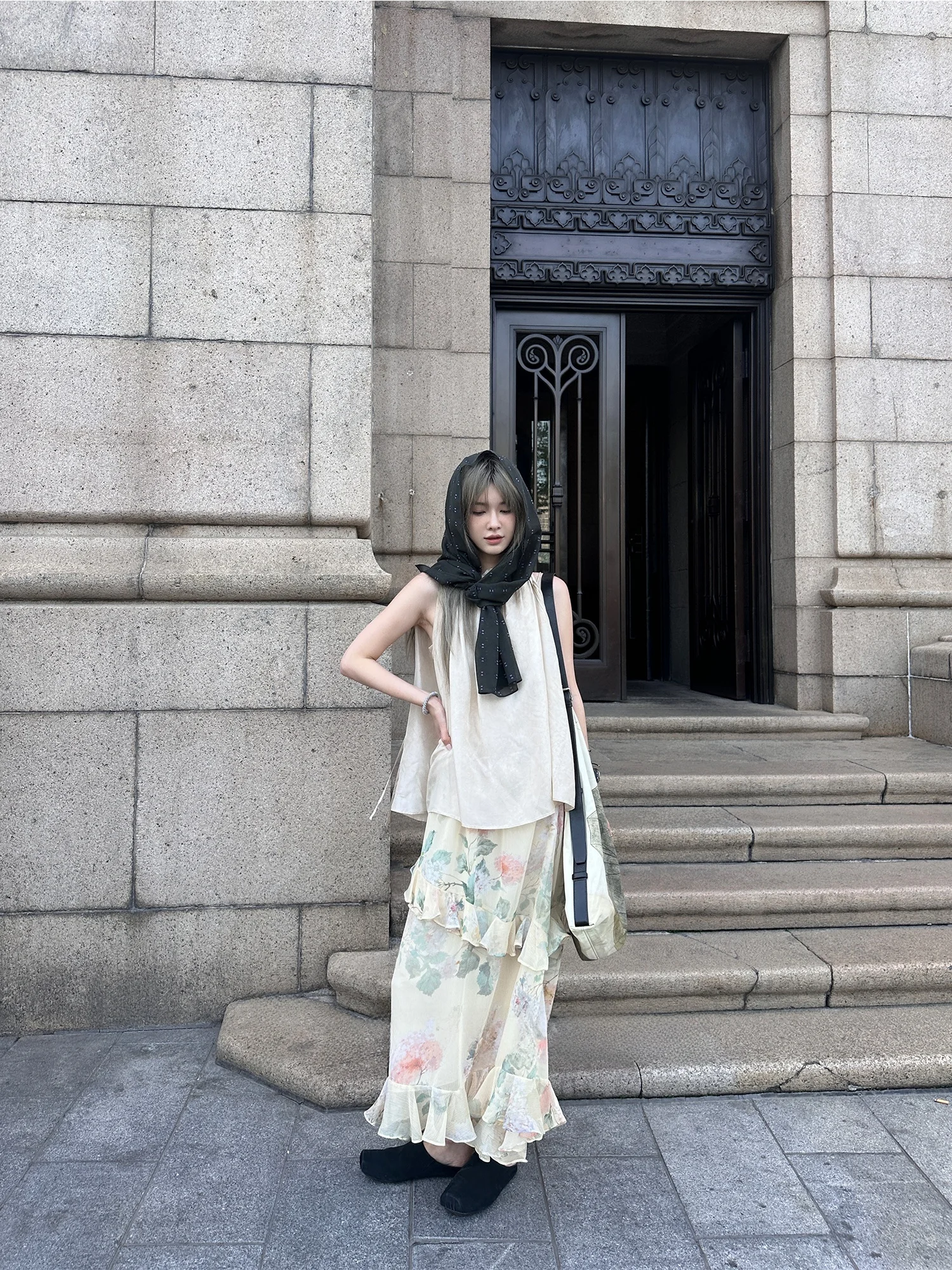 

Korean Sle Petal Print f Skirt with Lace Hem Loose Fit mid Length Summer Thin Polyester Fiber Floral Pattern Women's Skirt
