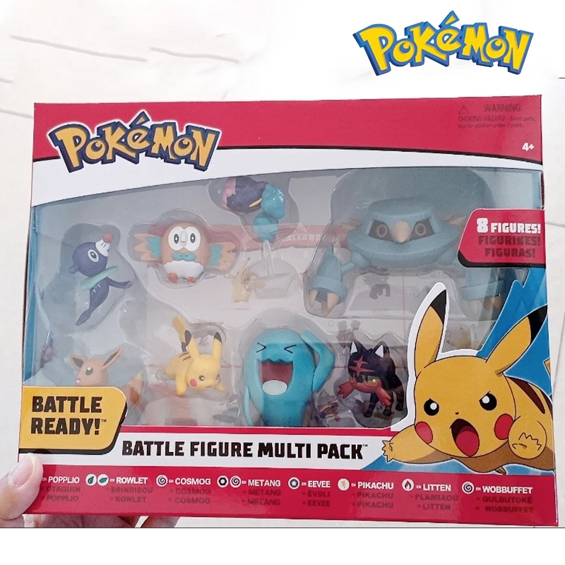 8pcs/Set Pokemon Pikachu Loudred Eevee Wobbuffet Rowlet Doll Set Anime Action Figure Model PokéMon Battle Collector Kids Toys