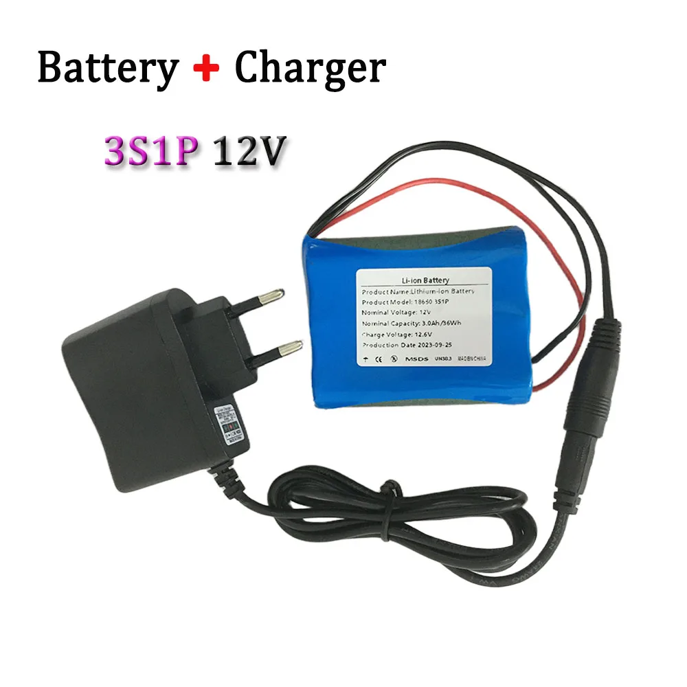 12V 3S1P 3000mAh Lithium Battery Pack, Suitable For Projector, Speaker, And Wireless Monitoring Battery Replacement+Charger