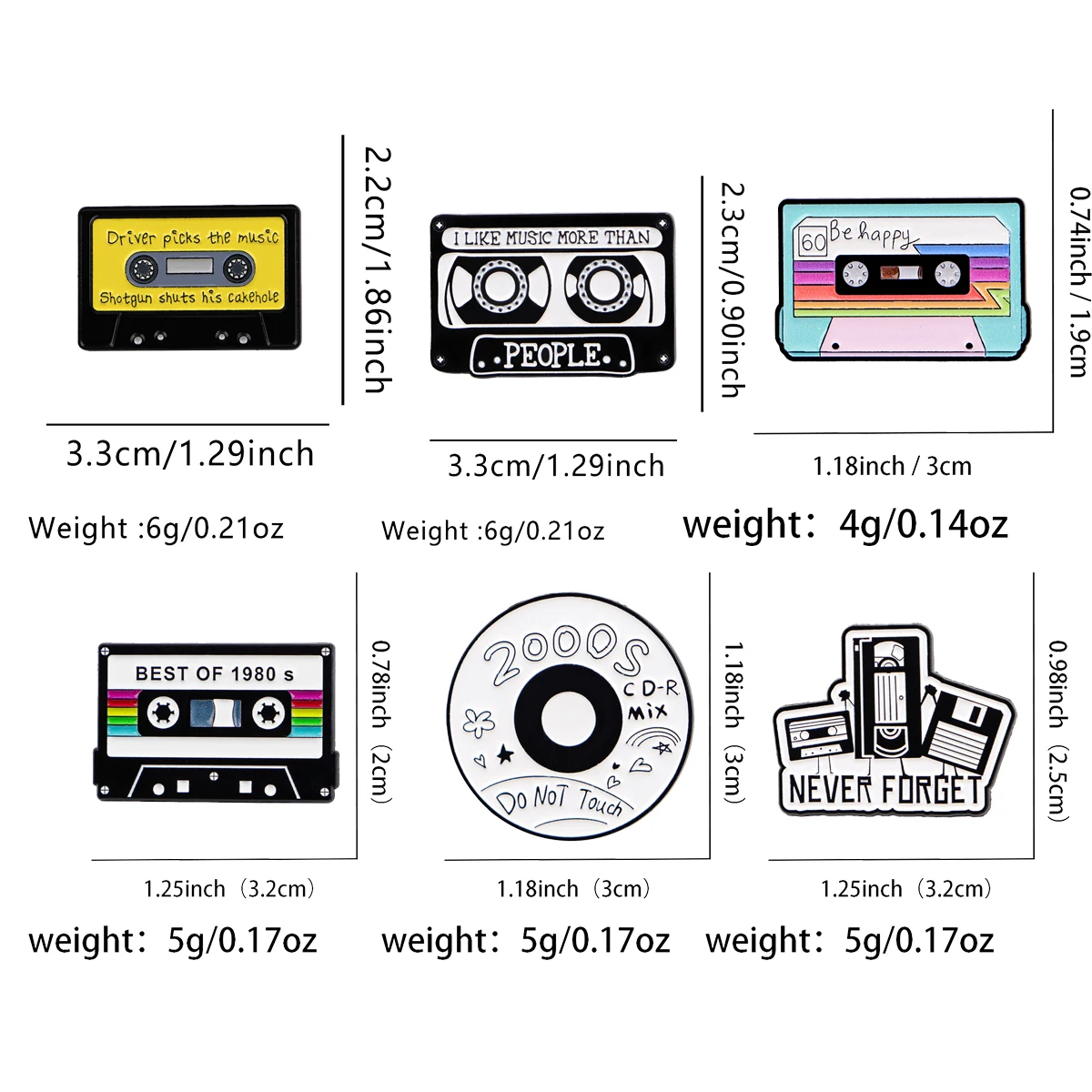 Retro Cassette Record Cool Enamel Pins Cartoon Brooch Clothes Backpack Lapel Badges Fashion Jewelry Accessories For Friends Gift