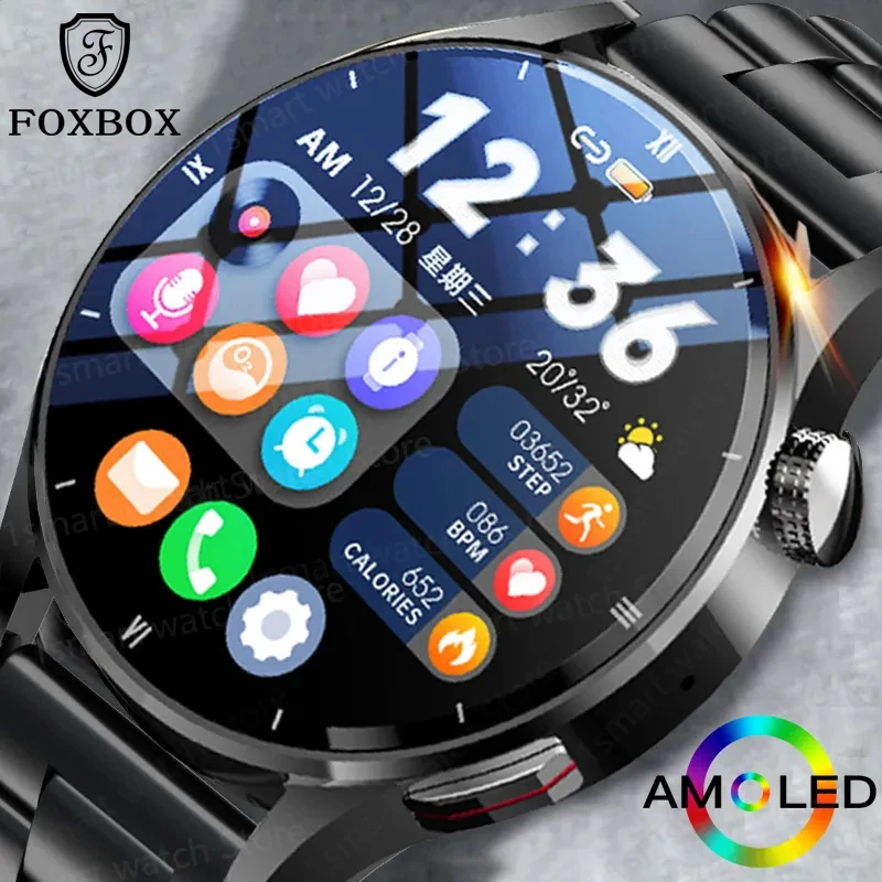 

FOXBOX AMOLED HD Screen Watch For Men Smart Watch Ai Smart Voice Smartwatch Waterproof Bluetooth Call Body Temperature Detection