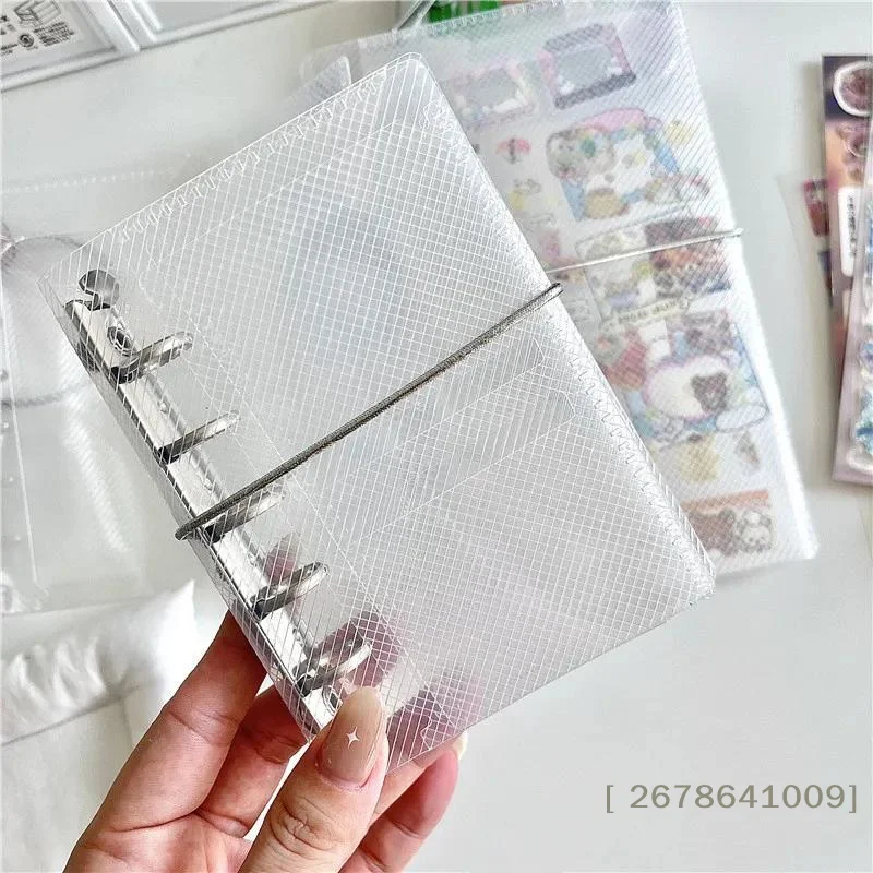⚑Transparent 6-Ring Binder Cover,Clear PVC Loose-Leaf Notebook Shell with Elastic Band,A5/A6/ Refillable Binder Case