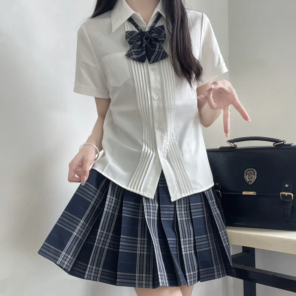 Uniforme d'écolière Jk, jupe plissée à carreaux gris avec nœud, uniforme scolaire japonais, costume mignon pour fille, Costumes de remise de diplôme pour femmes