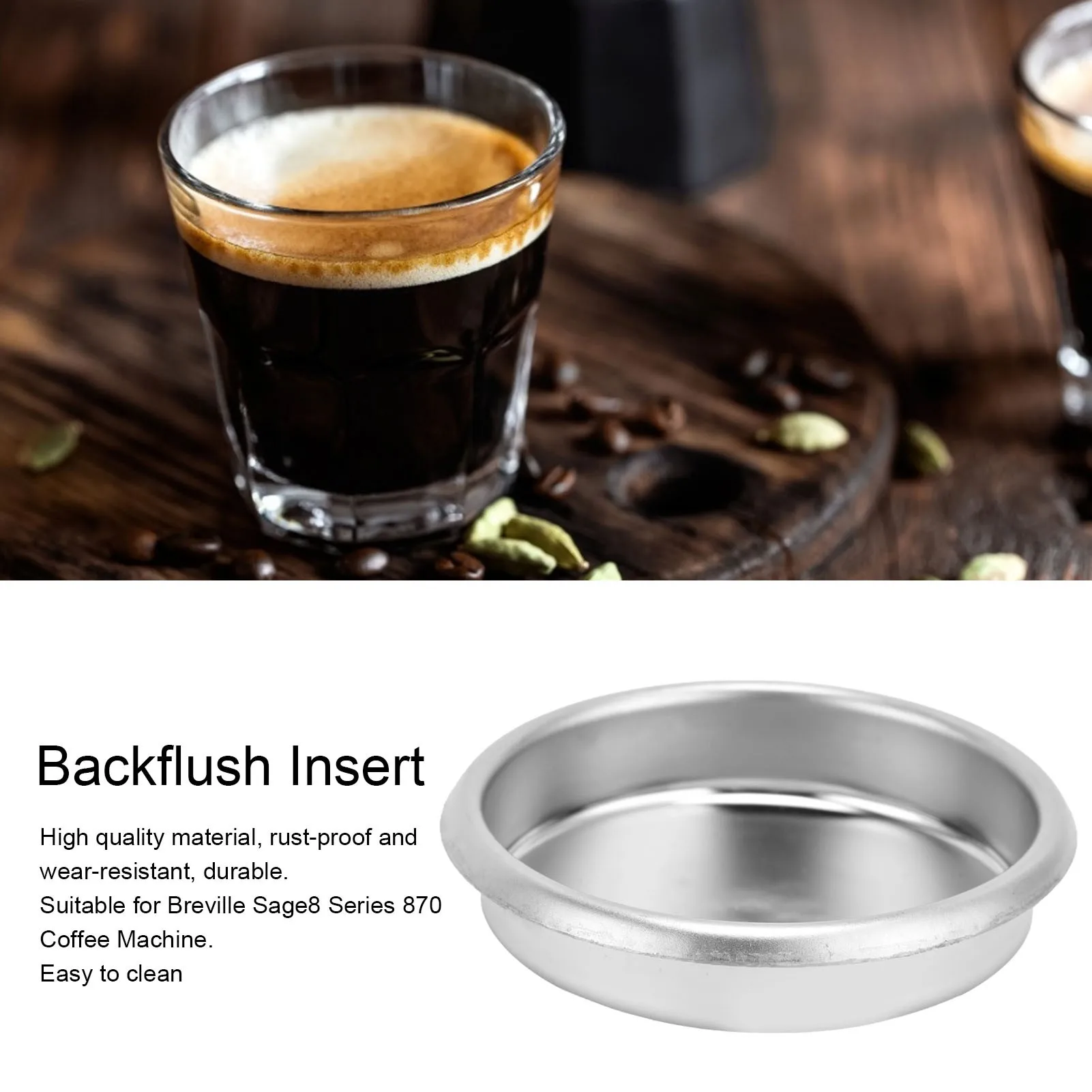 54mm Coffee Machine Stainless Steel Backflush Insert Metal Blind Filter for Breville Sage8 Series 870 Backflush Cleaning Disc