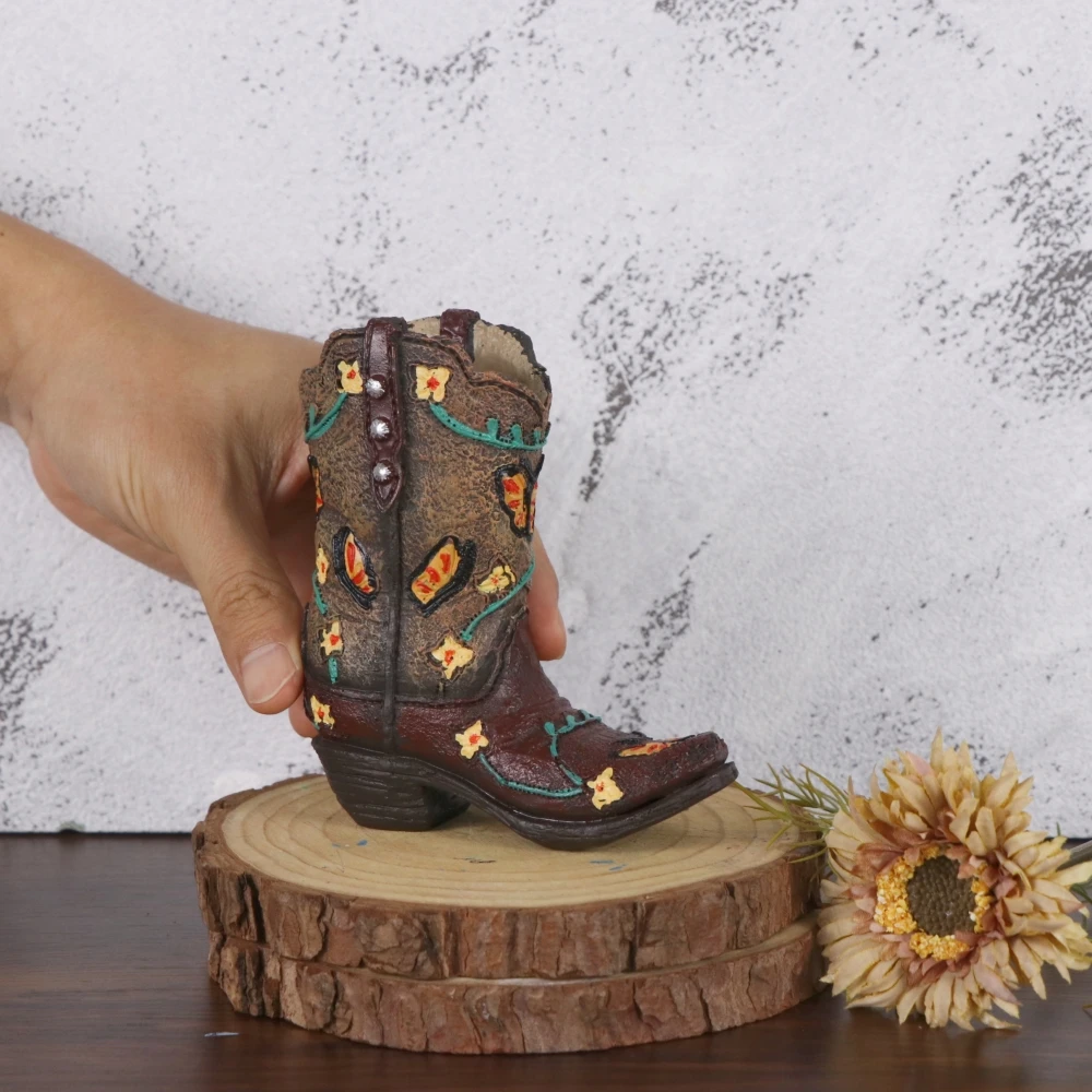 11,5 cm hohe, stiefelförmige kleine Vase, moderne Wohndeko, Blumenvase, Tischdekoration und Accessoires, Vintage-Cowboystiefel-Mini-Vase – Detail 6