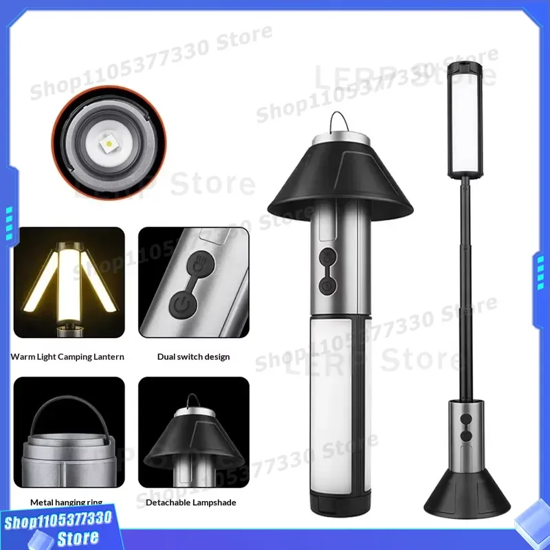 Rechargeable LED Camping Lantern 2 in 1 Telescopic Flashlight with Bracket Waterproof Outdoor Tent Light 270 Degree