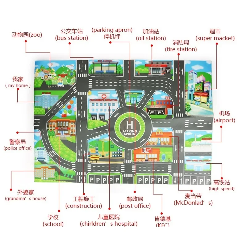 83*58 cm/130*100 cm Straße Matte Kinder Verkehrs Auto Karte Pädagogisches Spielzeug Straße Kunststoff Teppich Playmat für Matten Stadt Kinder Spielzeug Spiele – Detail 18