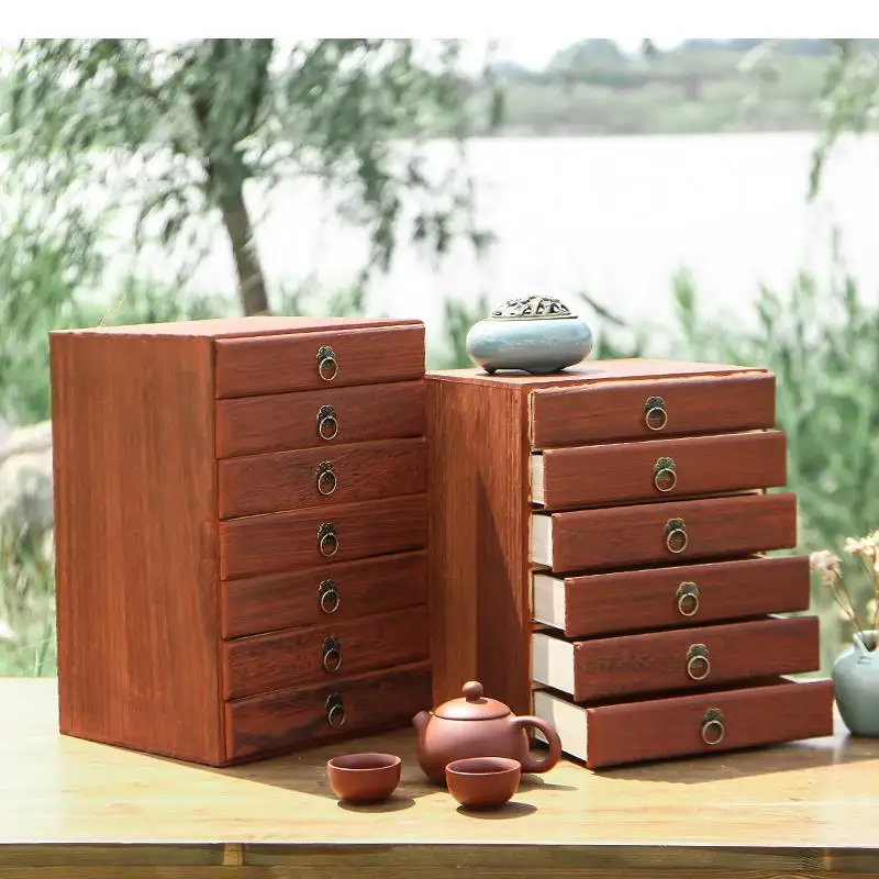 Multilayer Solid Wood Tea Box Cake Storage Drawer Type Cabinet Container Bin Organizer Bag Boxes