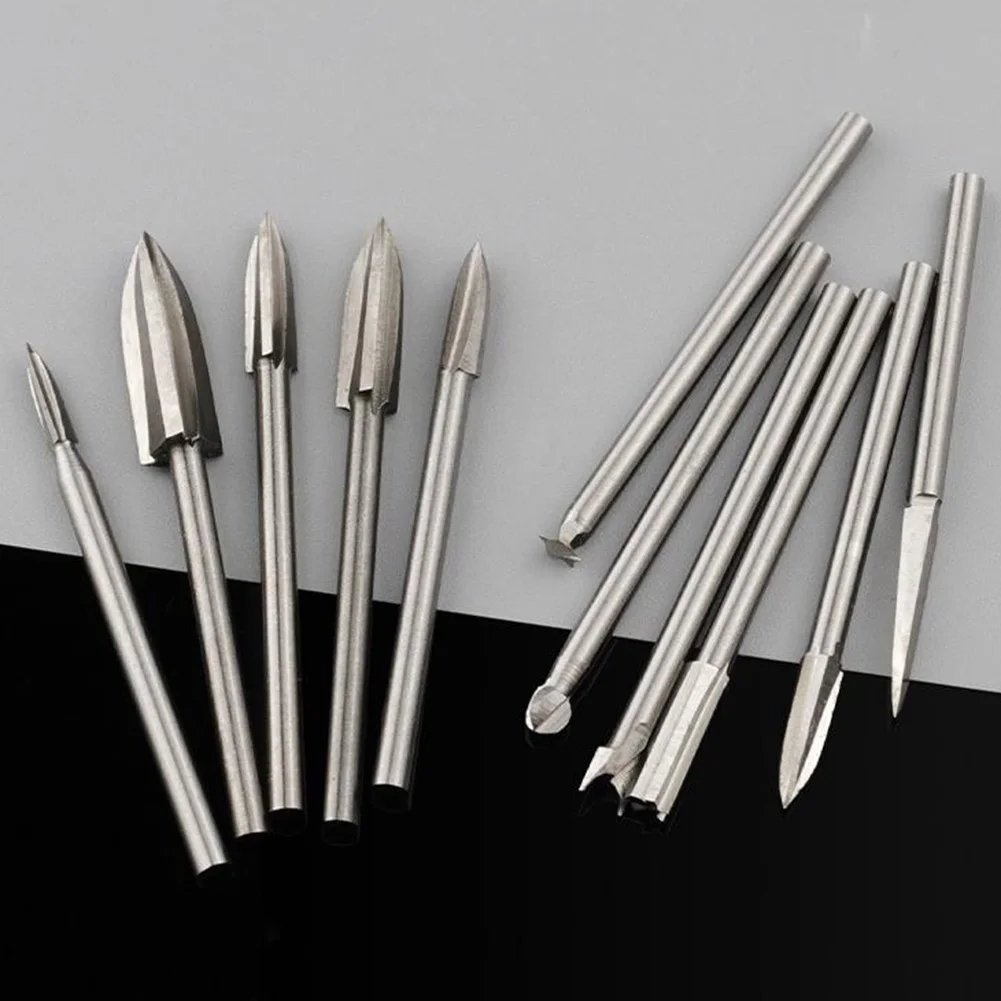 Wood Carving Drill Bits Set 3mm Shank For Dremel Rotary Tool Woodworking Accessories Wood Crafts Engraving Milling Bit 5/6/10Pcs