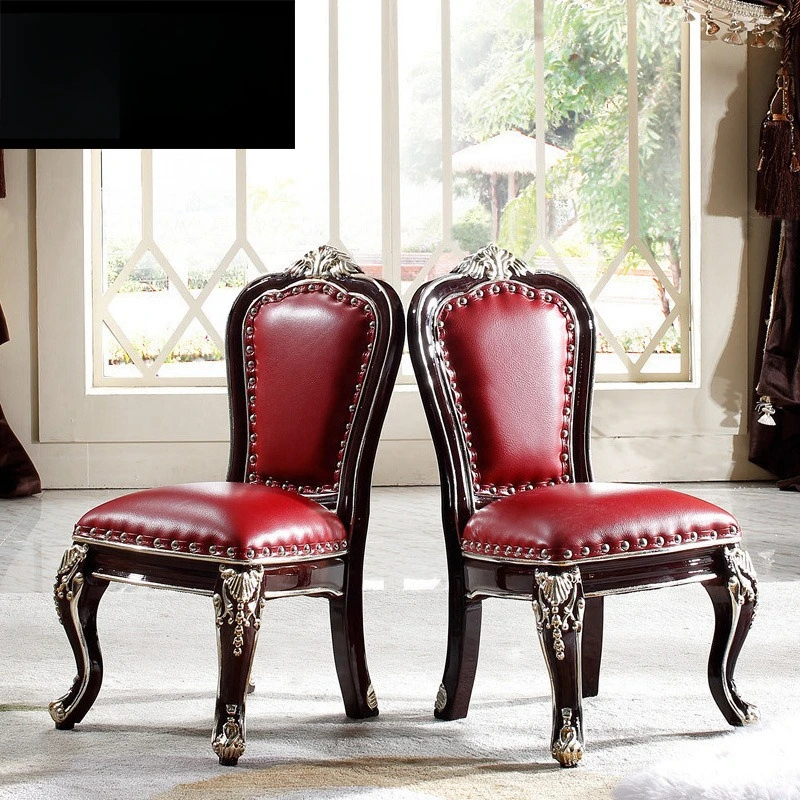 Neoclassical living room furniture, European solid wood leather art small chairs, low stools and stool furniture