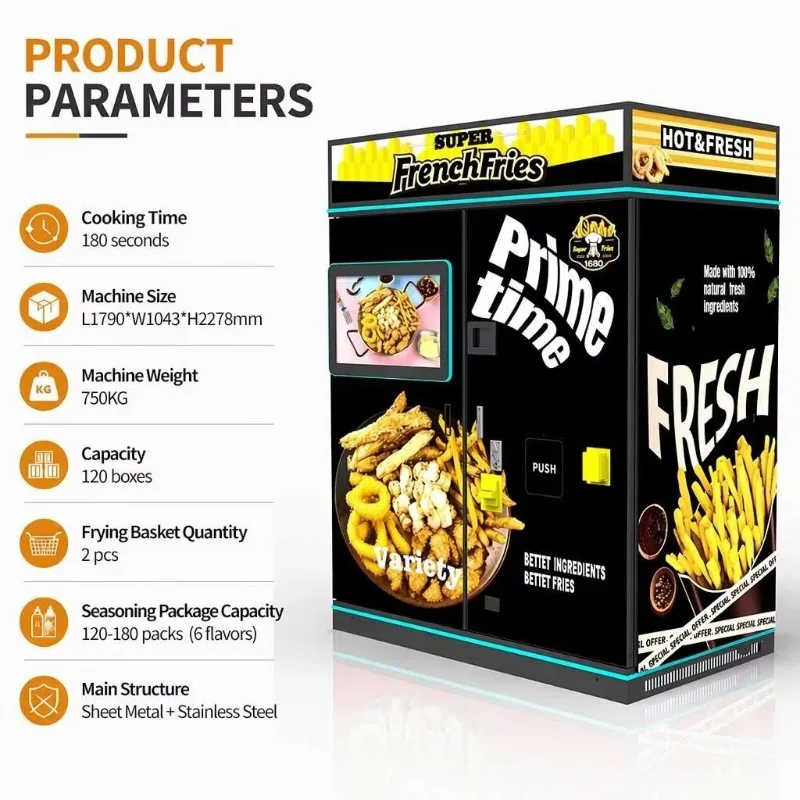 French Fries Making Vending Machine, Multi‑Flavor Optional Setting Customizable Taste Commercial Unmanned Snack Vending Unit