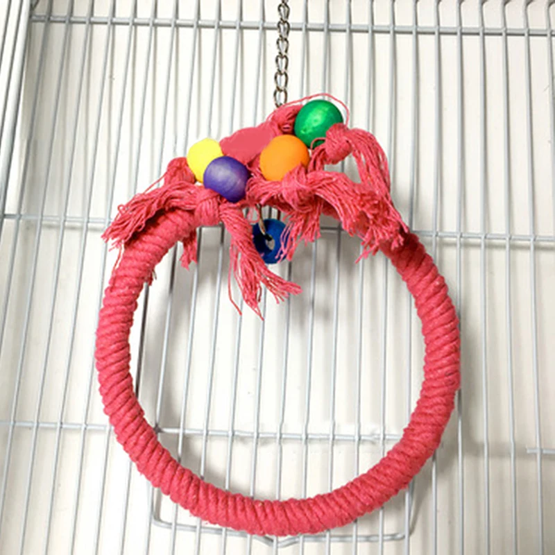 Pet Parrot Birds Cage Toy Cotton Rope Circle Ring Stand Chewing Bite Hanging Swing Climbing Play Toys For african gray parrot