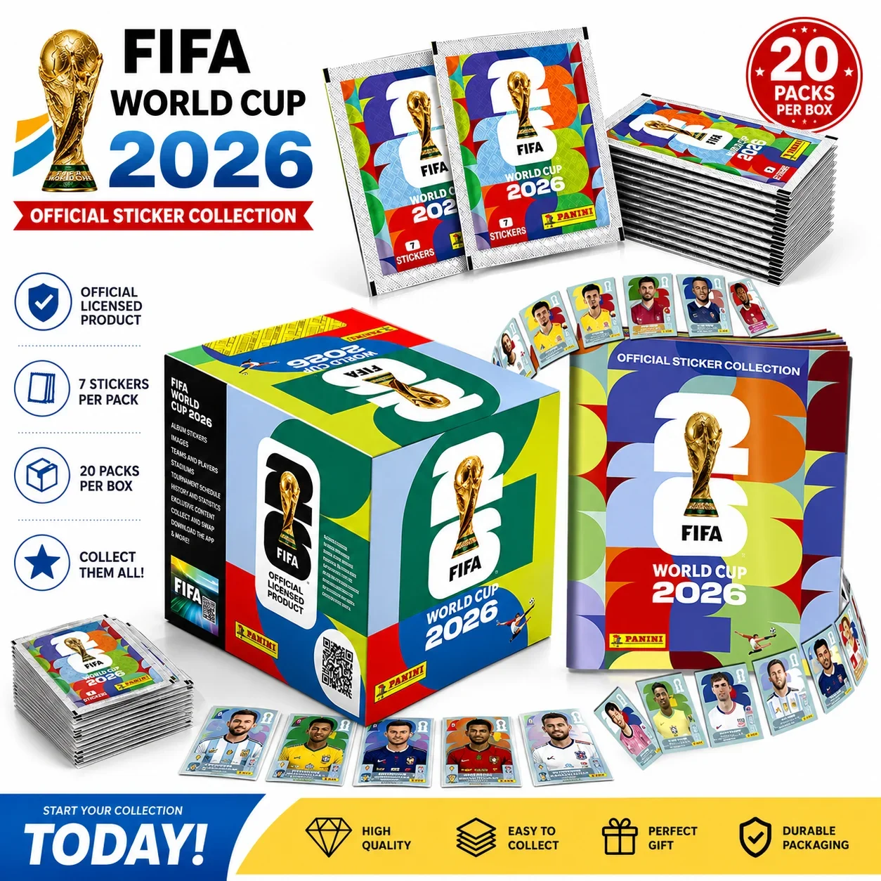 2026 Genuine Panini Official FIFA World Cup Soccer Card Sticker Pack & Album Limited Edition Collection Soccer Memorabilia Set
