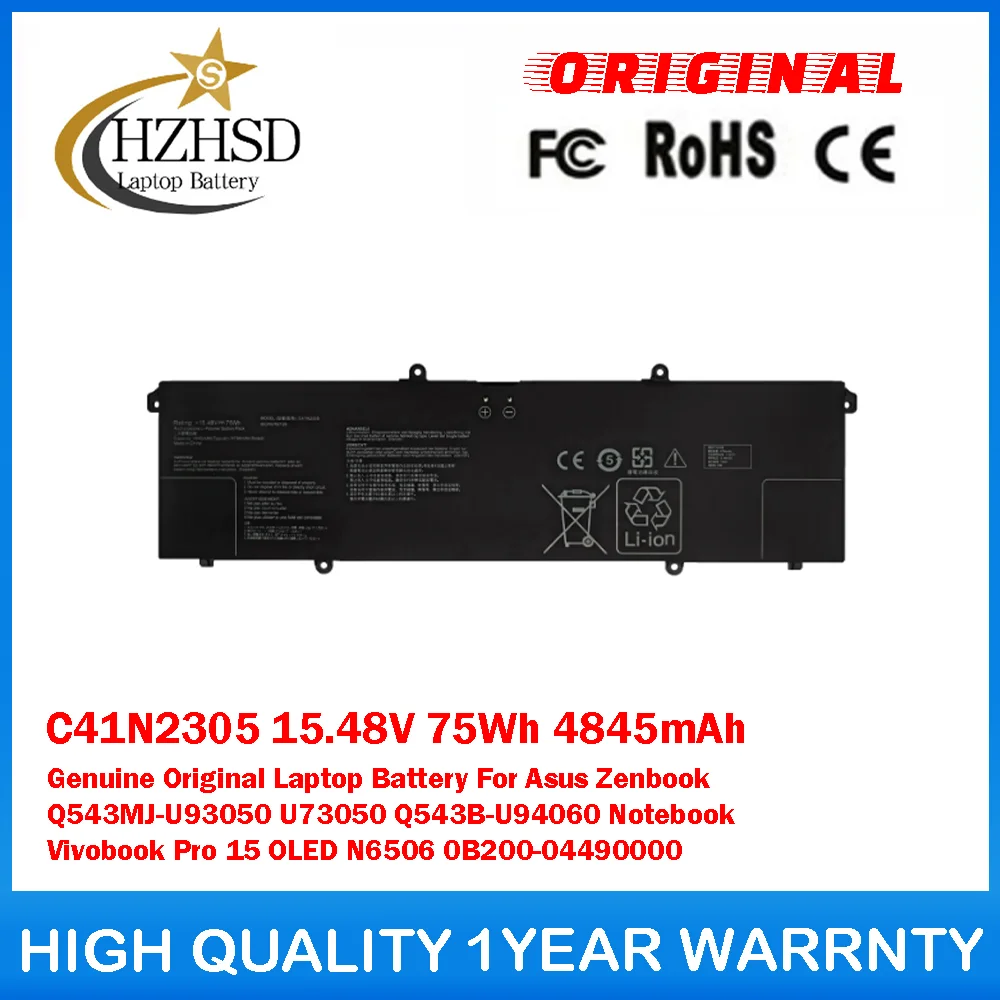 

C41N2305 15.48V 75Wh 4845mAh Genuine Original Laptop Battery For Asus Zenbook Q543MJ-U93050 U73050 Q543B-U94060 Vivobook Pro 15