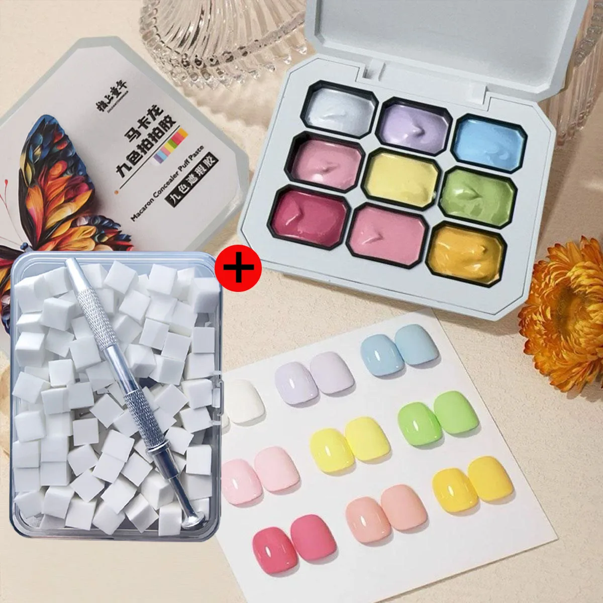 1 Set/2 Pcs Macaron Solid Painting Gel Patting Gel High Saturation UV&LED Nail Polish Gel Nail Art 1 Box Sponge Clip DIY Ins