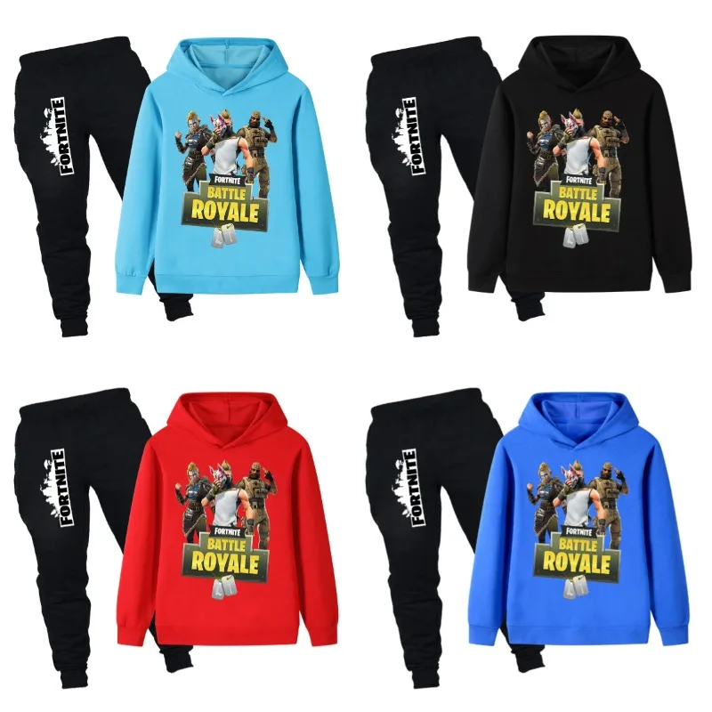 

2pcs Fortnite Game Printed Set Hoodies Cartoon Comfortable Loose Long Sleeve Tops Pant Autumn Winter Halloween Clothes