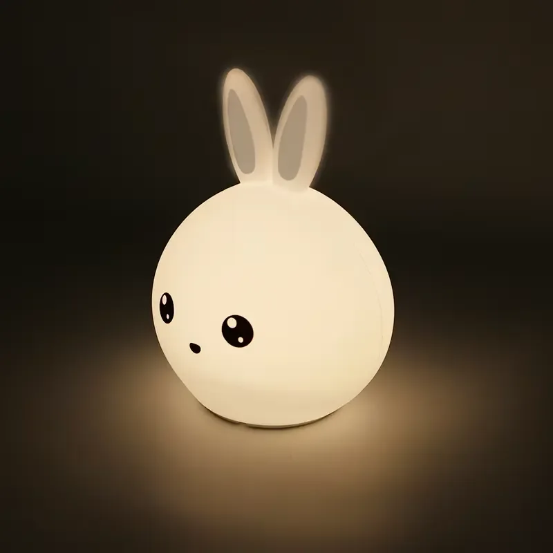 Cute Rabbit Silicone Night Light USB Rechargeable Dimmable LED Lamp with Remote Control Soft Glow Bedside Decor for Kids Room