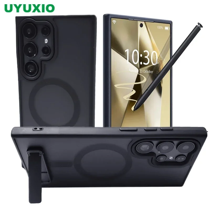 

Магнитный чехол UYUXIO для мобильного телефона с подставкой для Samsung Galaxy S25 S24 S23 Ultra FE S22 Plus, чехлы-подставки с держателем