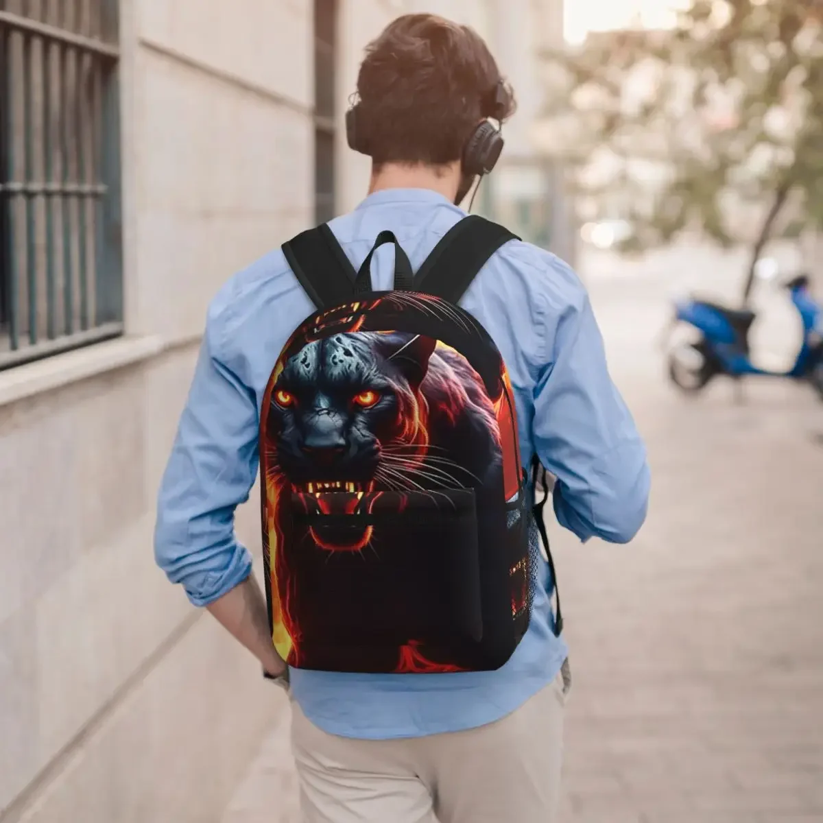 Black Panther Leopard Walking From Flame Student Backpack School Bag Hiking Travel Daypack for Men Women Bookbag Shoulder Bags