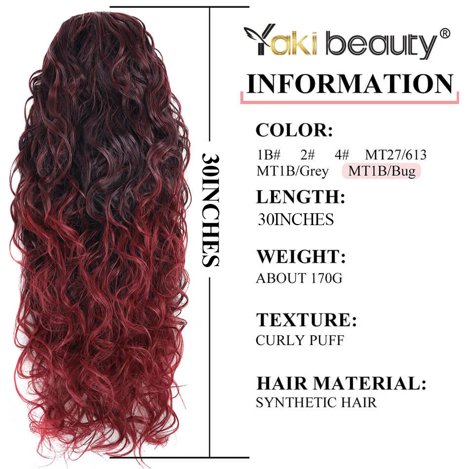 Ombre Red Synthetic Long Wavy Drawstring Ponytail Clip-in Hair Extension MT1B/Burg Natural Hair Fake Weave Ponytail Extension