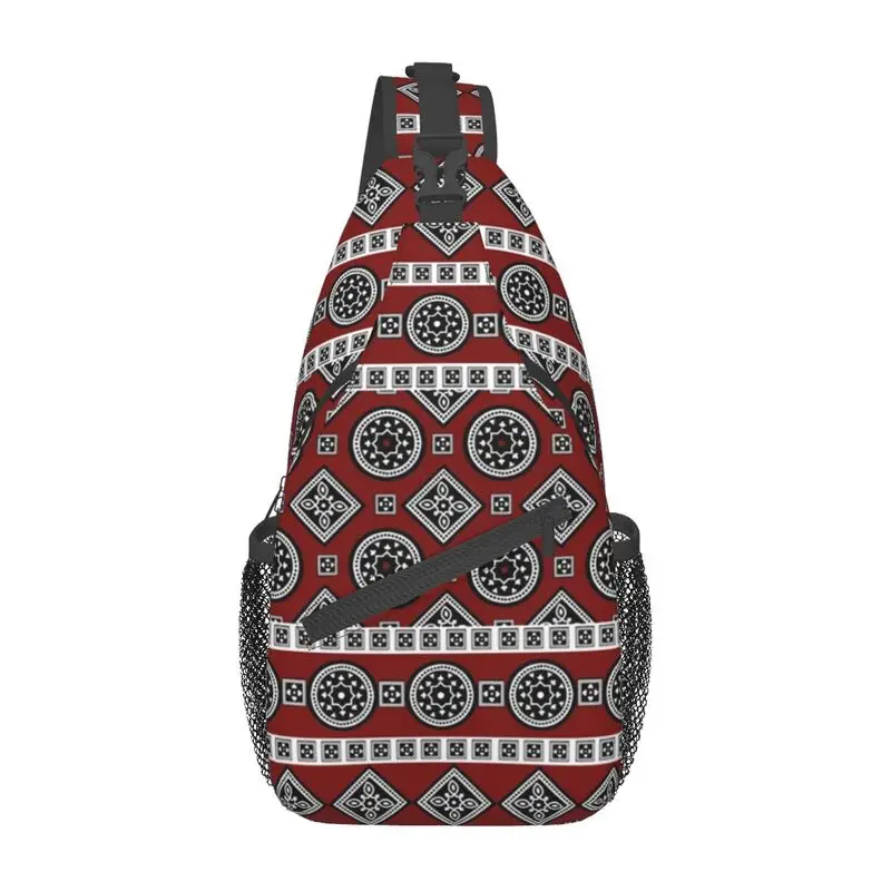 Pakistan Ajrak Pattern Sling Crossbody Chest Bag Men Casual Ethnic Tribe Art Shoulder Backpack for Travel Cycling